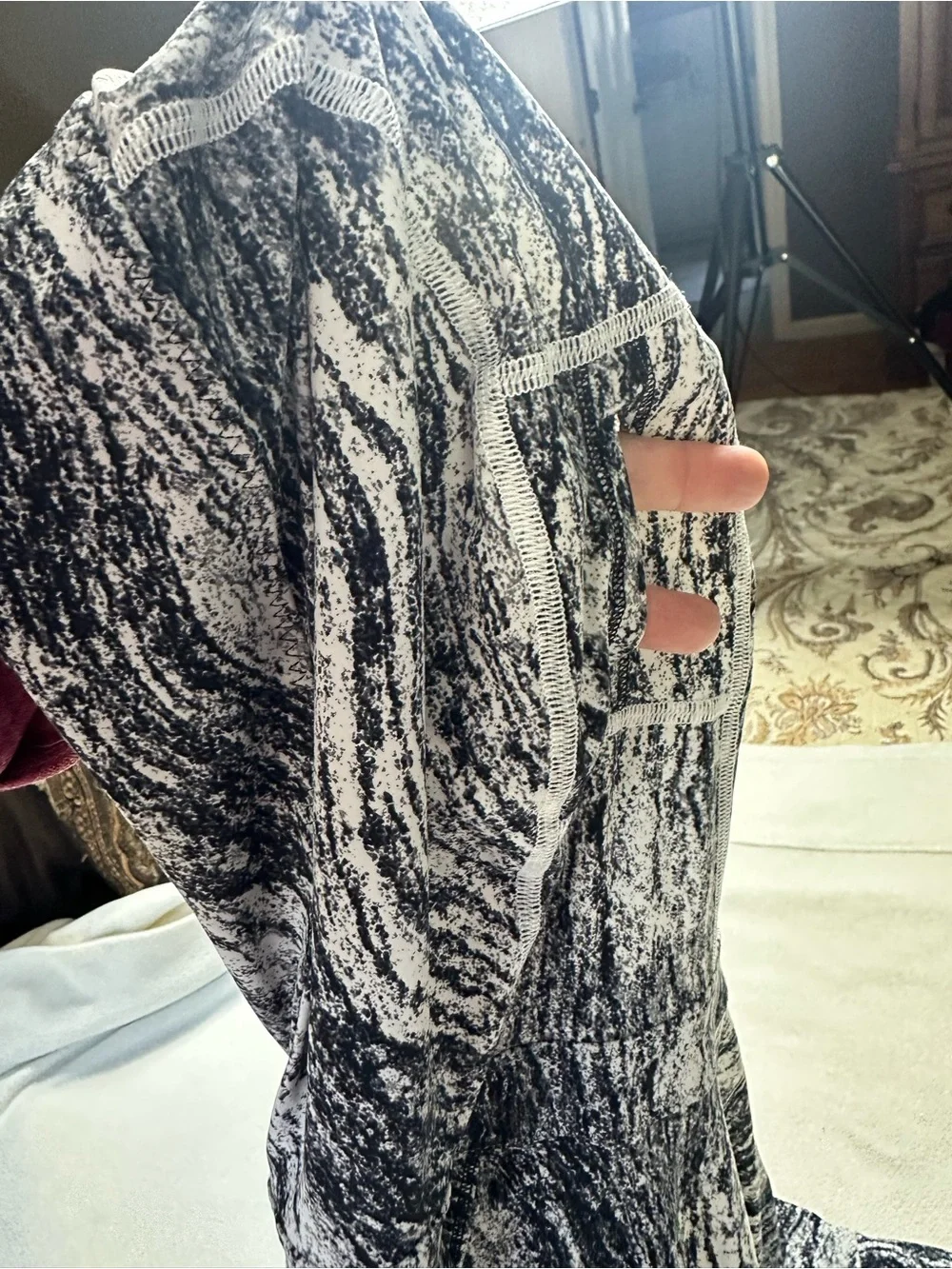 Lululemon Women's Black & White Marbled Hooded Athletic Top